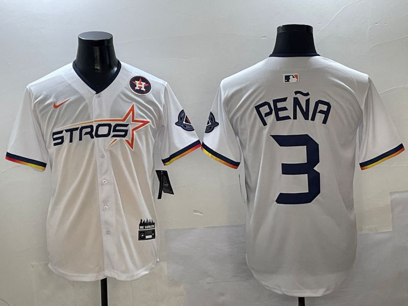 Men Houston Astros #3 Pena White three generations Joint Name Nike 2025 MLB Jersey style 9->houston astros->MLB Jersey